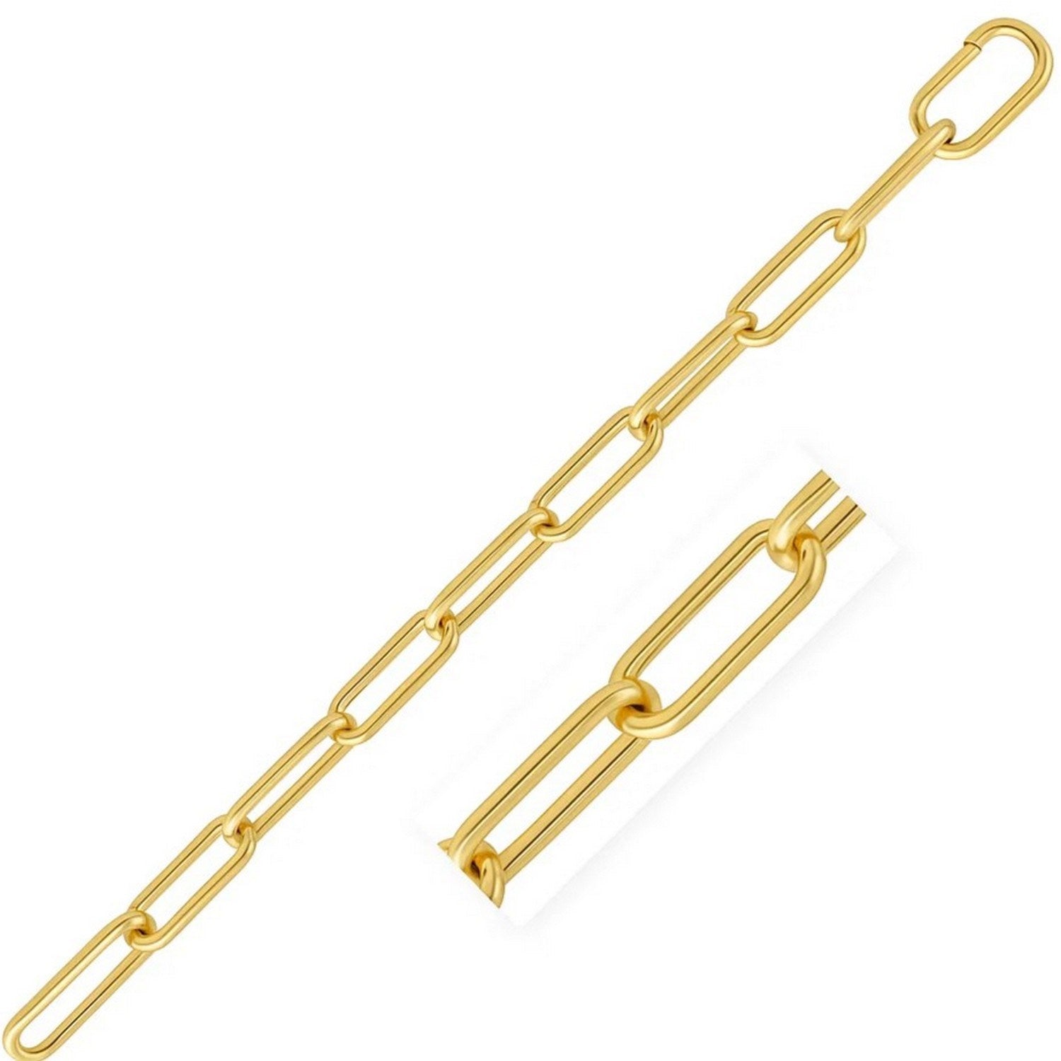 14k Yellow Gold Lite Round Wire Paperclip Bracelet (8.50 mm) in a sleek high-contrast midnight luxury editorial style